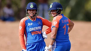 BCCI Women : Smriti Mandhana (first from left) and Shafali Verma during the India vs Bangladesh Women's Asia Cup 2024 Semi-Final match on July 26, Friaday.